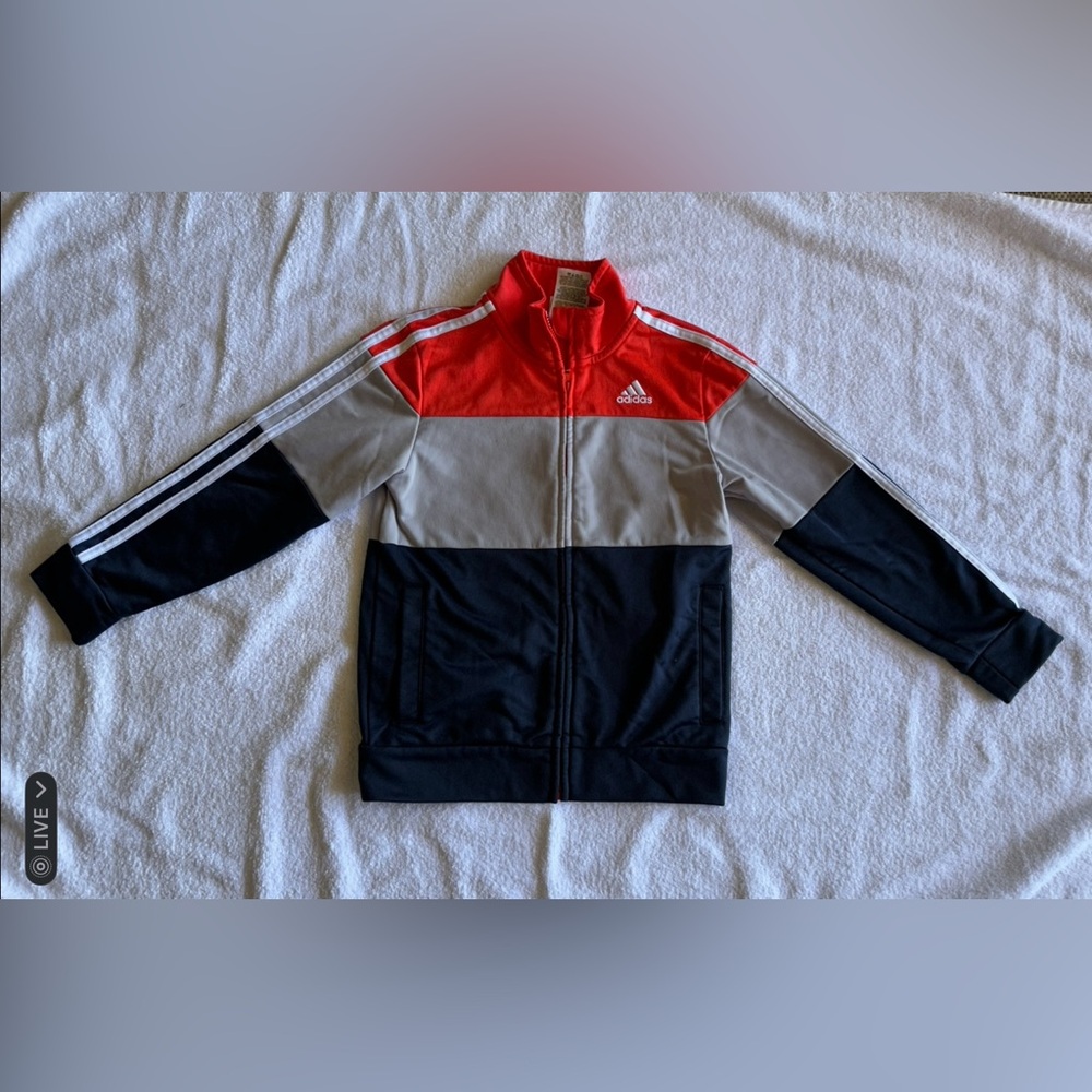 Adidas Tri-Color Track Jacket in orange Gray, and Black